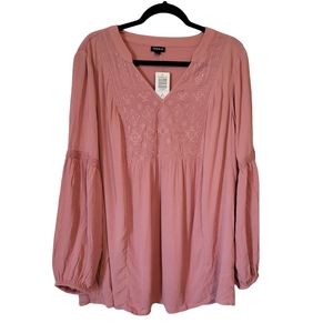NWT Torrid Dusty Rose Gauze Embroidered Boho Peasant Blouse 2X Plus
